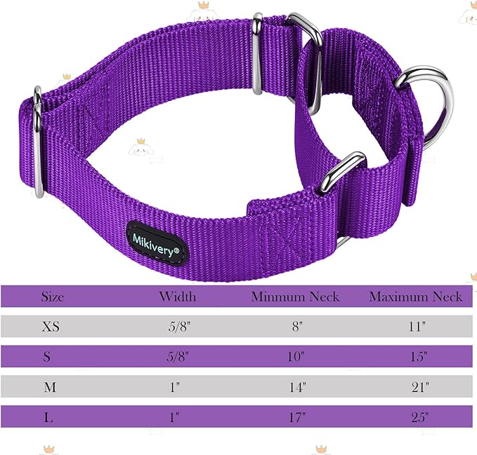 Mikivery Martingale Dog Collar Nylon Adjustable and Safety Training Colourful Comfortable Metal Buckle Pet Collars for Small Medium and Large Dogs(Purple 1,M)