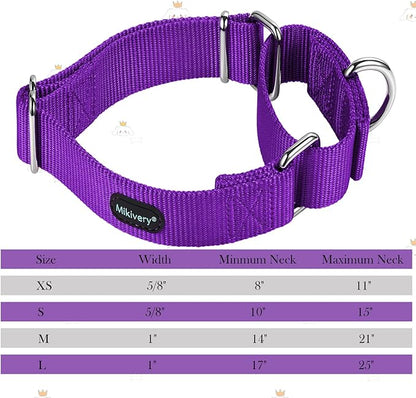 Mikivery Martingale Dog Collar Nylon Adjustable and Safety Training Colourful Comfortable Metal Buckle Pet Collars for Small Medium and Large Dogs(Purple 1,M)