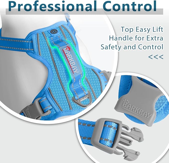 BARKBAY Dog Harness No Pull with ID Tag Pocket - Heavy Duty, Reflective, Easy Control for Large Dogs(Blue,M)