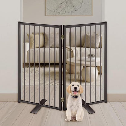 Metal Freestanding Dog Gates with Door for Outdoor Indoor,40'' Extra Wide 36'' Tall Free Standing Dog Gate for Doorways,Large Openings,Deck,Yard,Porch,Foldable Safety Pet Fence(Black,2 Panels)