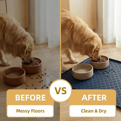 Silicone Dog Food Mat, 100% Waterproof Pet Feeding Mat with Raised Edge, Non-Slip Bowl Placemat for Cats & Dogs, Pets Accessories, 23.6” x 15.9”
