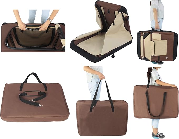 EliteField 4-Door Folding Soft Dog Crate with Curtains, Carrying Bag and Fleece Bed (2 Year Warranty), Indoor & Outdoor Pet Home (30" L x 21" W x 24" H, Brown+Beige)