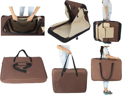 EliteField 4-Door Folding Soft Dog Crate with Curtains, Carrying Bag and Fleece Bed (2 Year Warranty), Indoor & Outdoor Pet Home (24" L x 18" W x 21" H, Brown+Beige)