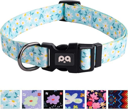 QQPETS Adjustable Soft Dog Collar: Print Flower Pink Multicolor Cute Patterns for XS Small Medium Large Pet Girl Boy Puppy Walking Running Training