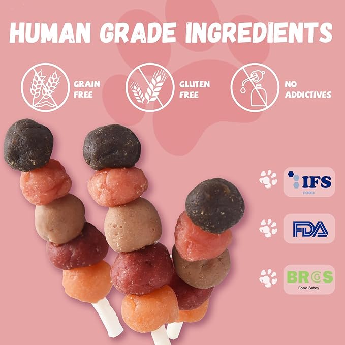 Pawmate 6-in-1 Kabobs Dog Treats, Multi-Flavor Jerky Treats Made with Chicken, Duck, Salmon, Beef, and Rabbit on Rawhide Sticks, Healthy Long Lasting Dog Chews for Small Medium Large Dogs, 10.6 oz