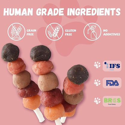 Pawmate 6-in-1 Kabobs Dog Treats, Multi-Flavor Jerky Treats Made with Chicken, Duck, Salmon, Beef, and Rabbit on Rawhide Sticks, Healthy Long Lasting Dog Chews for Small Medium Large Dogs, 10.6 oz