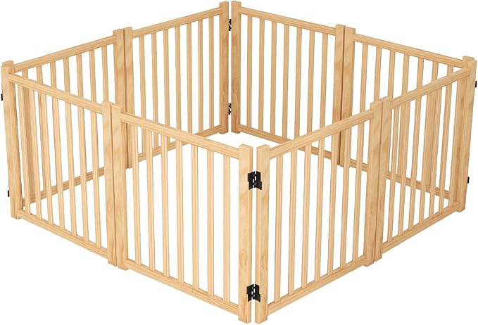 YOCAN Paint-Free Wooden Freestanding Dog Gate, Pet Gate for Indoor Use, Dog Fence for Doorways, Stairs & House, Step-Over Design, Easy to Install-8 Panel 23"