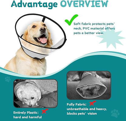 Dog Cone Collar After Surgery to Stop Licking, with Soft Waterproof Liner, Transparent PVC, for Large Medium Dogs, Elizabeth Neck Recovery Collar ALtermative(XS,Grey)