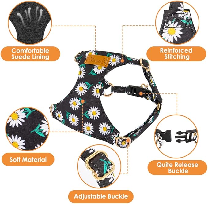 Lukovee Puppy Harness and Leash Set, No Pull Lightweight Soft Suede Adjustable Pet Harness Vest with Snap Buckle for Puppy Small and Medium Size Dog (Black-S)