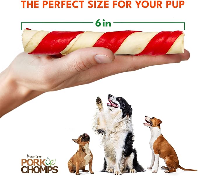 Pork Chomps Baked Pork Skin Dog Chews, 6 Inch Twists, 24 Count - Assorted Flavors - Long-Lasting Treats for Dogs - High Protein, Rawhide-Free, Low Fat, Healthy & Delicious Chews