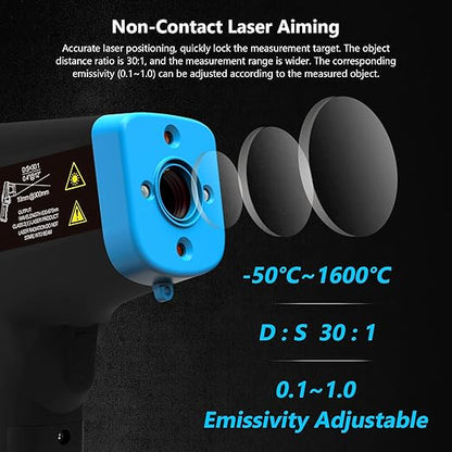 2PCS Infrared Thermometer Gun Rechargeable, -58℉~2912℉ High Temp Laser Industrial Thermometer, D:S=30:1 Touch Button Waterproof Pyrometer, Digital IR Temperature Gauge with Type-C Port (NOT for Human)