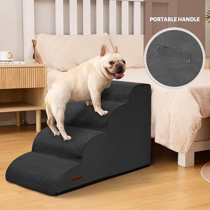 Aodisman Dog Steps for Bed, 4-Step Dog Stairs Ramp for Small Dogs and Cats, Indoor Non-Slip Pet Stairs Suitable for Older, Short-Legged, and Puppy Dogs to Climb Onto High Beds and Couch, 17.4" H,Black
