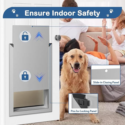 Extra Large Dog Door, XL Dog Door with Self-Closing Insulated Flaps for Extreme Weather, Heavy Duty Aluminum XXL Dogs Doors for Pets Up to 230LBS, for Interior & Exterior Doors, X-Large, Sliver