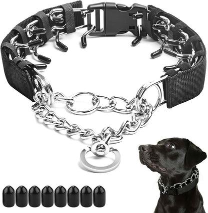 Prong Collar for Medium Dogs with Nylon Cover, Dog Pinch Collar,Dog Training Collar,High Strength Quick Release Buckle,Comfort Rubber Tips (Black，3.0mm, 20-Inch)