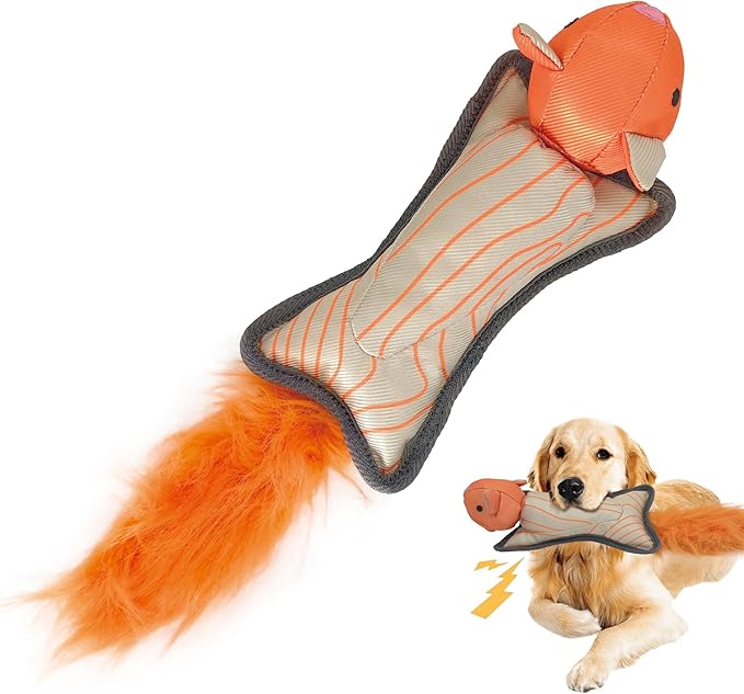 Orange Squirrel Oxford Launching Flying Dog Toy Slingshot Chase Fetch Training Interactive Dog Toy Durable Stuffed Animal Dog Squeaky Toy for Medium Large Dogs Toy Gift 42cm/16.54in