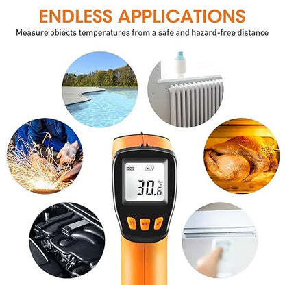 Infrared Thermometer Gun -58°F to 788°F, Laser Temperature Gun with Adjustable Emissivity, Non Contact Laser Thermometer for Cooking/BBQ/Pizza Oven/Grill & Engine - Heat Temperature Gun