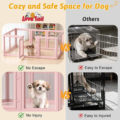 DIY Clear Acrylic Dog Playpen House,Quick Easy Assembly and Disassembly,Strong Floor Suction,Indoor and Outdoor Use,Easy Cleansing Puppy Fence (Skin Pink, 23.6" H, 10PCS)