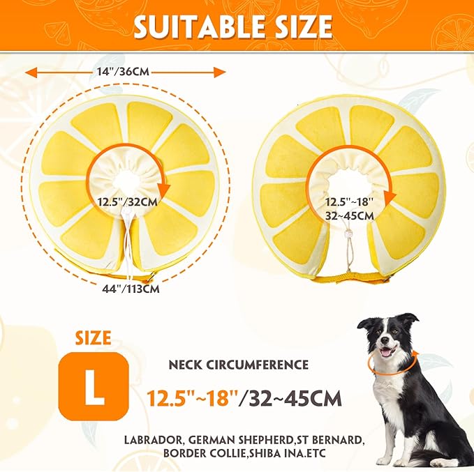Inflatable Dog Cone, Protective Inflatable Collar for Large Dogs,Soft Adjustable Pet Cone Alternative After Surgery for Wound Healing and Prevent from Biting or Scratching,L(12.5"-18")