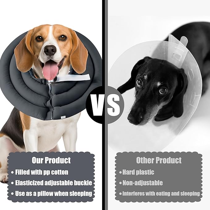 Soft Dog Cone Collar - Adjustable Recovery Cone for Medium Dogs After Surgery to Stop Licking, Waterproof Elizabethan Protective Neck Donut Collar Alternative for Pet Cat Puppy (Grey, M)