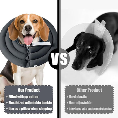 Soft Dog Cone Collar - Adjustable Recovery Cone for Medium Dogs After Surgery to Stop Licking, Waterproof Elizabethan Protective Neck Donut Collar Alternative for Pet Cat Puppy (Grey, M)