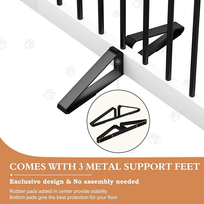 PUPETPO Freestanding Dog Gate with Door, Pet Gate for Stairs, 80 inch Wide Pet Barrier Indoor, Dog Fences Indoor, Support Feet Included, 4 Panels, 24" Tall, White & Black