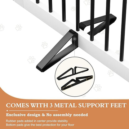 PUPETPO Freestanding Dog Gates with Door Walk Through, 80 inch Wide Gates Indoor, Dog Fences Indoor, Support Feet Included, 4 Panels, 32" Tall, White & Black