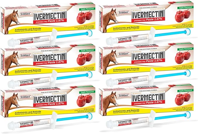 Horse Ivermectin Paste 1.87% – Apple Flavored Oral Horse Dewormer Syringe – 6.08g Tube Treats Horses Up to 1250 LB [Pack-6]