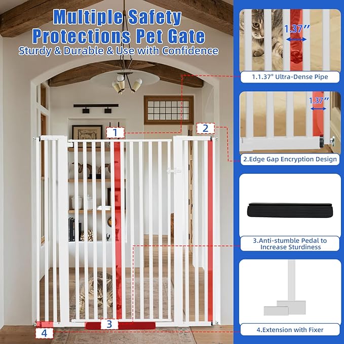 SHYUJAJIE 55 Inch Extra Tall Pet Gate for Cats,29.92"-43" Adjustable Wide Dog Gates,Pressure Mounted Walk Through Tall Pets Gate for Doorways,Hallway,Stairs(White)