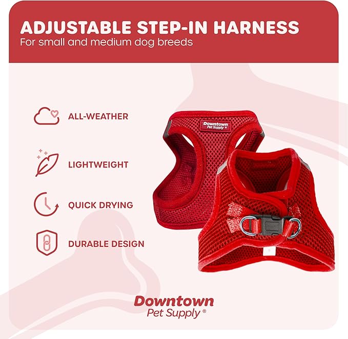 Downtown Pet Supply Step-in Dog Harness – No Pull, Adjustable Padded Mesh with Reflective Trim, Secure Buckle Strap – Comfortable & Breathable Small Dog Harness, XX-Small, Red