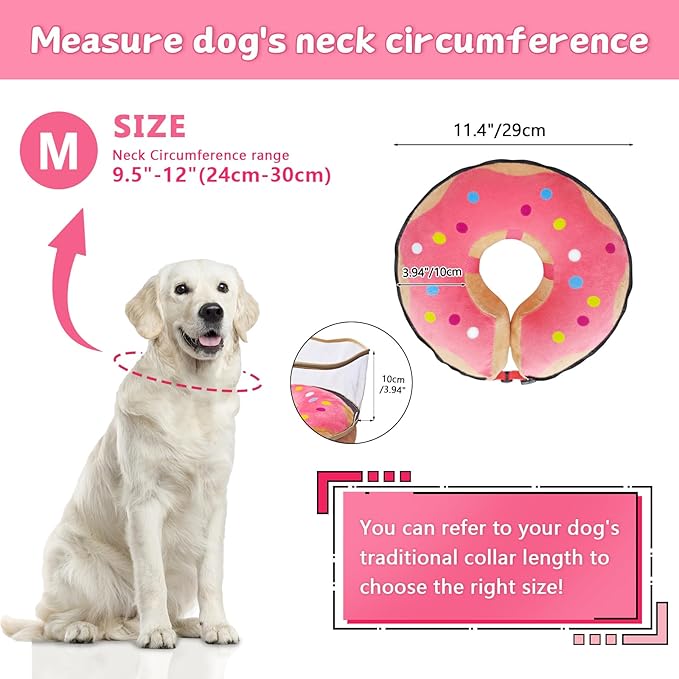 Inflatable Dog Cone Collar Soft Dog Cone Alternative After Surgery to Stop Licking for Large Medium Dogs Recovery Donut Cone Adjustable Neck Collar with Enhanced Anti-Licking Guard Shield,Donut Pink,M