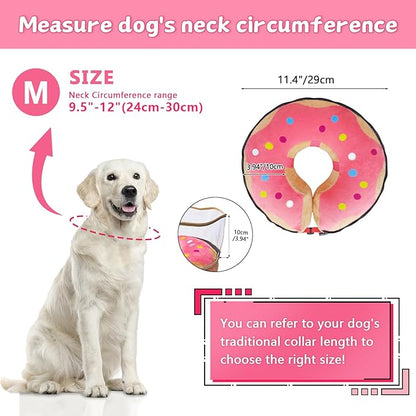 Inflatable Dog Cone Collar Soft Dog Cone Alternative After Surgery to Stop Licking for Large Medium Dogs Recovery Donut Cone Adjustable Neck Collar with Enhanced Anti-Licking Guard Shield,Donut Pink,M