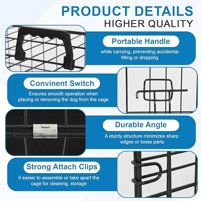 Dog Crate, Wire Kennel with Divider Panel, Metal Cages with Double Door, Leak-Proof Pan Tray, Folding Portable Pet Dog Cage for Indoor Outdoor Travel (Black, 48")