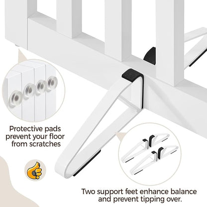 Yaheetech 24" H Freestanding Pet Gate for Dogs Wooden Dog Gates for Hallway, Doorway Collapsible Indoor Pet Fence with Support Feet Stair Barrier 4 Panels Fence White