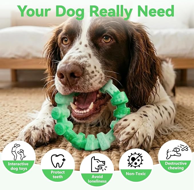 BoYoYo Dog Toys for Aggressive Chewers, 2 Pack Indestructible Dog Toys for Large Breed, Durable Chew Toy for Dogs to Keep Them Busy, Ring Toy for Trainging & Cleaning Teeth, Milk Flavored