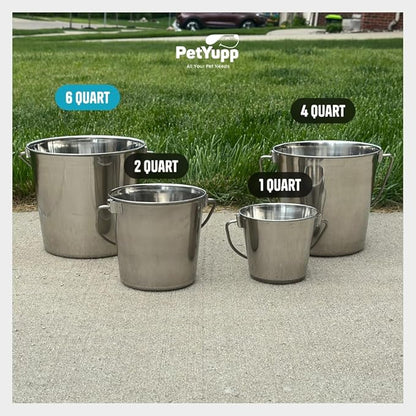 1.5 Gallon Heavy Duty Stainless Steel Bucket - Rust-Resistant Metal Bucket for Feeding & Watering Pets, Livestock & Cleaning - Perfect for Crates, Kennels, Cages & Hang on Fences - 6 Quart