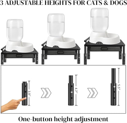 Dog Water Bowl Dispenser Stand with Storage Drawer & Metal Holder Compatible with Automatic Feeders & Water Dispensers - Adjustable Height, Raised Elevated Platform for Cats, Small & Medium Dogs