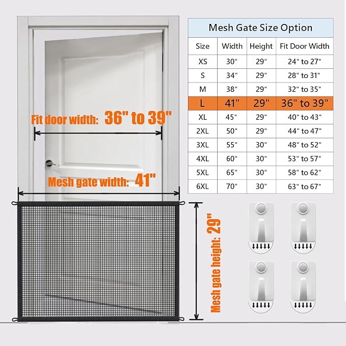 Dog Gate for Stairs Pet Gates for The House: Dogs Screen Mesh Gate for Doorways Stairways Indoor 29 inches Tall, 41 inch Wide, Fits Openings 36'' to 39'' Wide