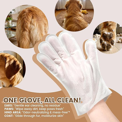IMMHABI 100 Pcs Cleaning Deodorizing Pet Glove Wipes for Dogs & Cats, Hypoallergenic Dog Bath Wipes with Natural Deodorizer Persimmon Tannin, Pet Bathing Wipes for Horse Coat Care Coconut Scent
