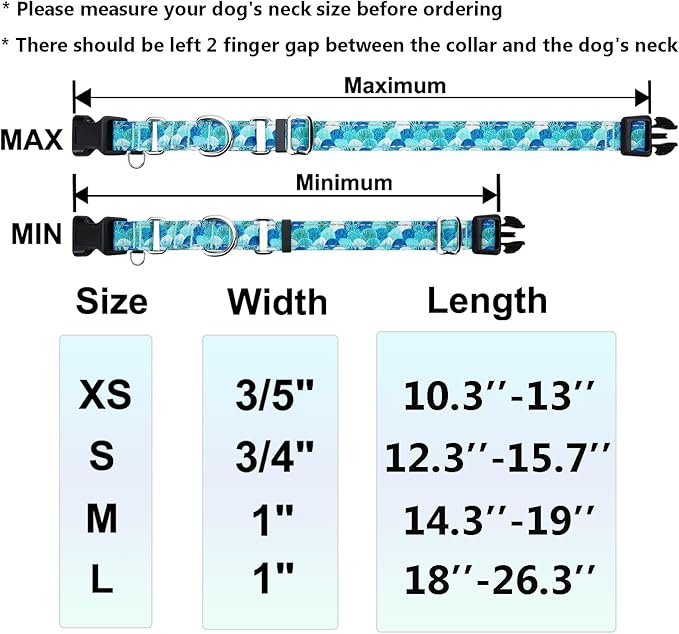 Reflective Martingale Collar with Buckle Adjustable Nylon Training Pet Collars for Large Dogs (Turquoise Shell, L)