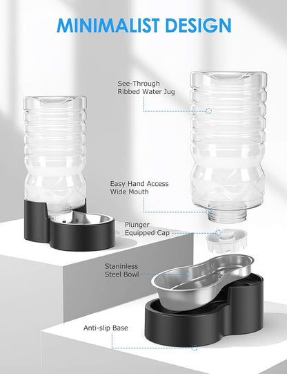 Heouvo 2.1 Gallon Automatic Dog Water Dispenser【Wide Mouth for Easy Hand-in Cleaning】【Removable Stainless Steel Bowl】, Gravity Refilling Large Capacity for Cats and Dogs, Multi-Pet Homes