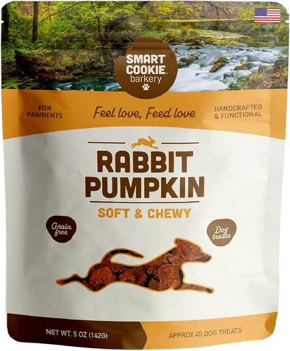Smart Cookie All Natural Dog Treats - Rabbit & Pumpkin - Training Treats for Dogs & Puppies with Allergies, Sensitive Stomachs - Soft Dog Treats, Grain Free, Chewy, Human-Grade, Made in USA - 5oz Bag