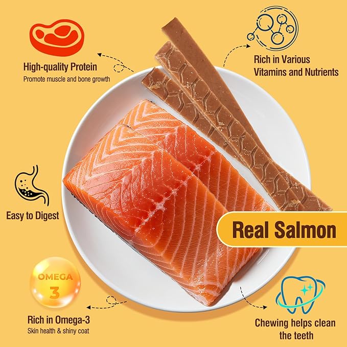 Salmon Sticks Dogs & Cats Treats, Real Salmon Tender Strips, High Protein Low Fat Healthy Ingredient Chew Training Snacks
