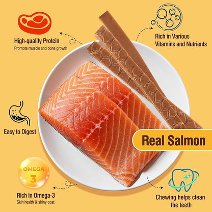 Salmon Sticks Dogs & Cats Treats, Real Salmon Tender Strips, High Protein Low Fat Healthy Ingredient Chew Training Snacks