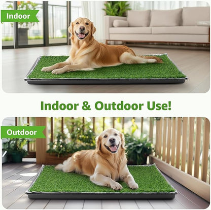 LOOBANI 41x27in Large Dog Litter Box with 2 Artificial Grass Patch + 2 Washable Pee Pads, Quickly Absorbency Portable Patio Potty for Balcony Apartment Use