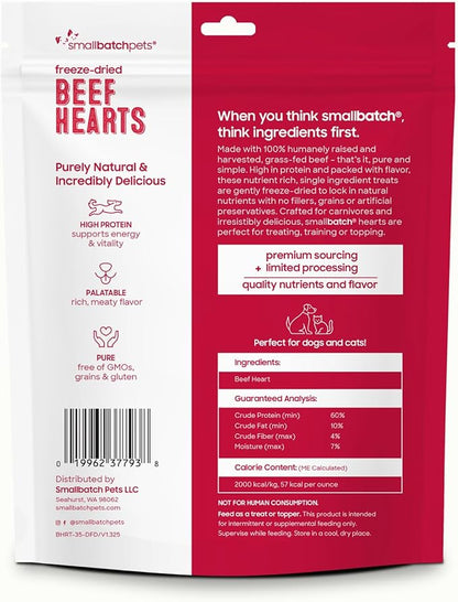smallbatch Pets Premium Freeze-Dried Beef Heart Treats for Dogs and Cats, 3.5 oz, Made and Sourced in The USA, Single Ingredient, Humanely Raised Meat, No Preservatives or Anything Artificial Ever