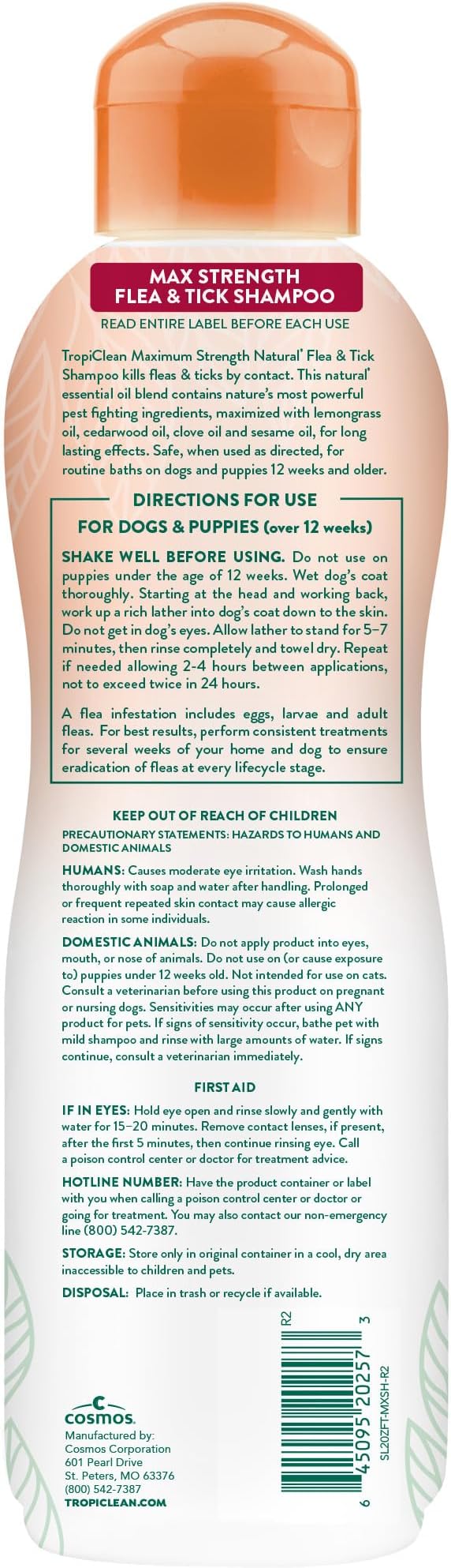 TropiClean Max Strength Flea and Tick Shampoo Treatment for Dogs, Powerful & Natural Defense, Prevention for Large & Small Dogs, Made in USA, 20oz