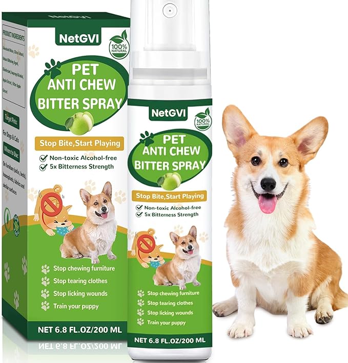 No Chew Spray for Dogs, Bitter Apple Spray for Dogs Cats Anti Chewing Licking from Furniture, Shoes, Bandages, Dog Training & Behavior Aids Spray, 200ML, Indoor & Outdoor Use