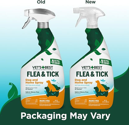 Vet's Best Natural Indoor Flea and Tick Spray – Dog Flea and Tick Treatment for Home, Plant-Based Formula with Natural Oils, Kills Fleas, Eggs & Ticks on Contact, USA Made, Cotton Spice, 32 oz, 2-Pack