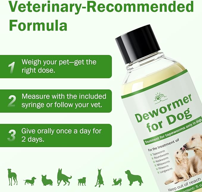 Dewormer for Dogs, Tapeworm Treatment for Dogs, Dog Dewormer Puppy Dewormer, 150ml Suitable for Dogs, with 5ml Dropper