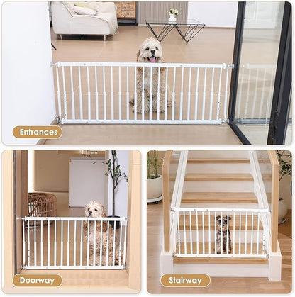 10''-15.8'' Height Adjustable Dog Gate, Extra Wide 18.1"-46" All Metal Short Dog Gate to Step Over, Pressure Mount Small Pet Puppy Gate for Stairs & Doorways(White)